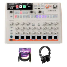 Ar561103 Arturia Drumbrute Analog White With Polsen Hpc Headphones P10t Pro Cable Bundle