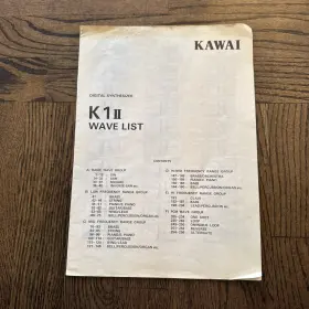 K1ii Kawai Wave List Original Owners Manual / User Booklet Used