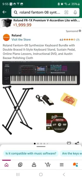 Fantom08essbun Roland Fantom-08 Music Workstation Keyboard Essentials Bundle